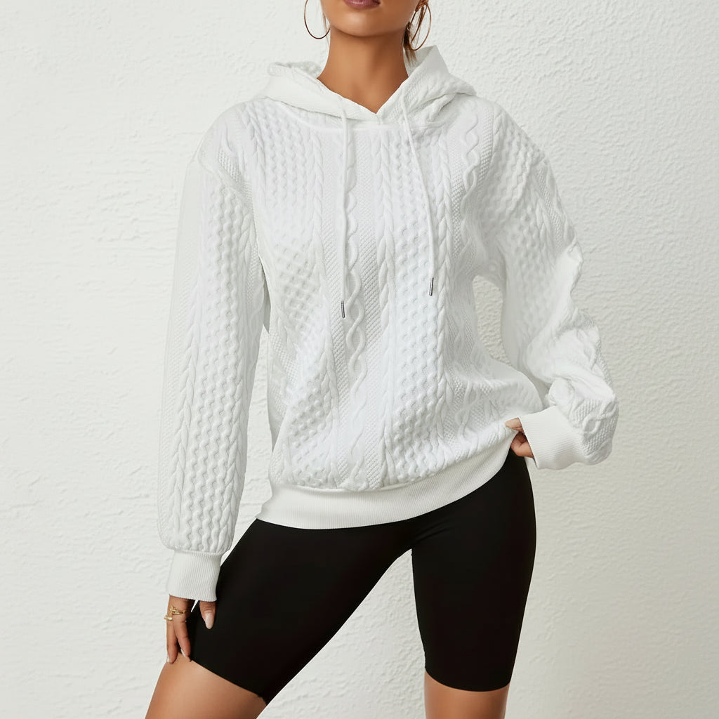 Solid Textured Drawstring Hoodies Long Sleeve Versatile Sweatshirt