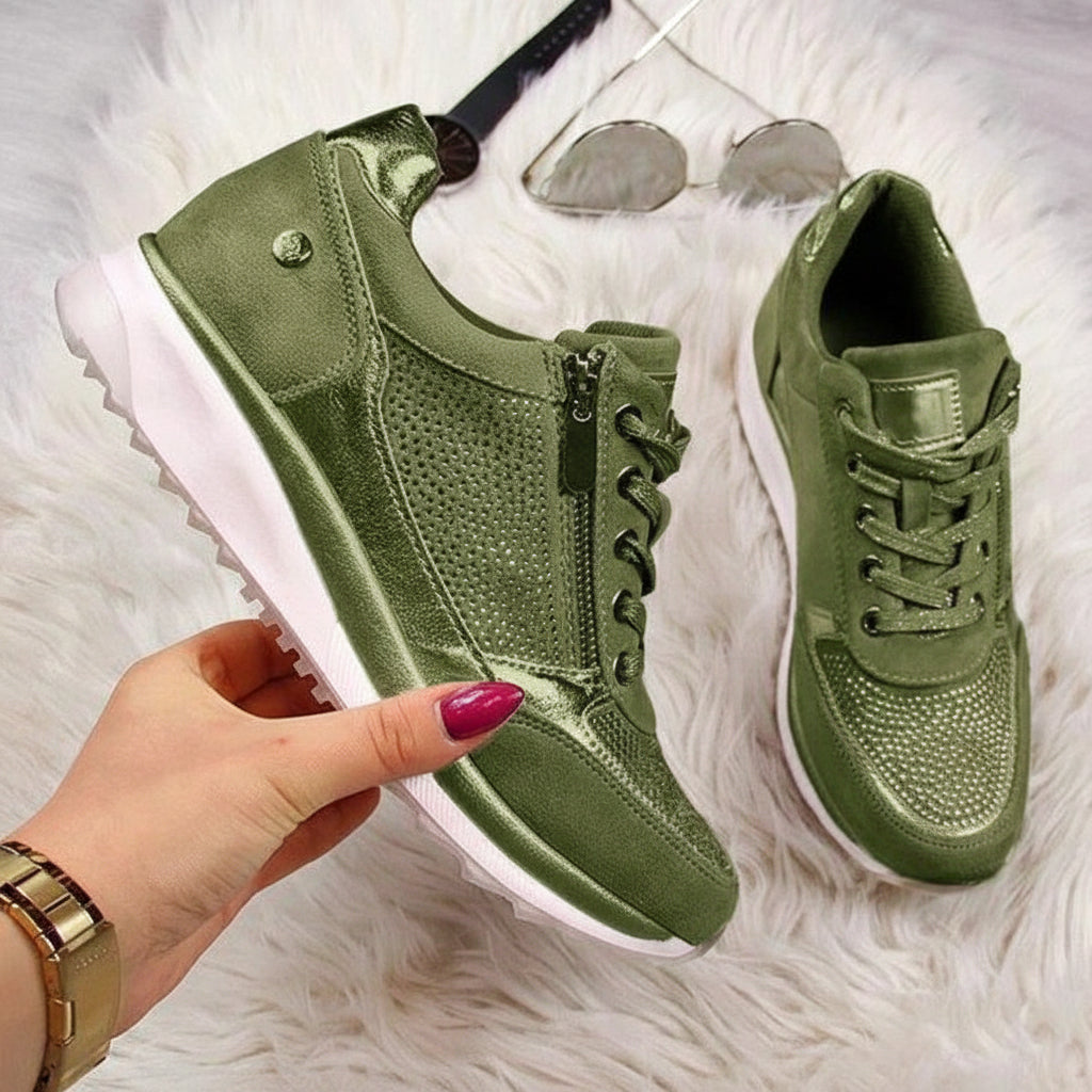 Raina - Lace Up Sneakers With Side Zip Casual Fit