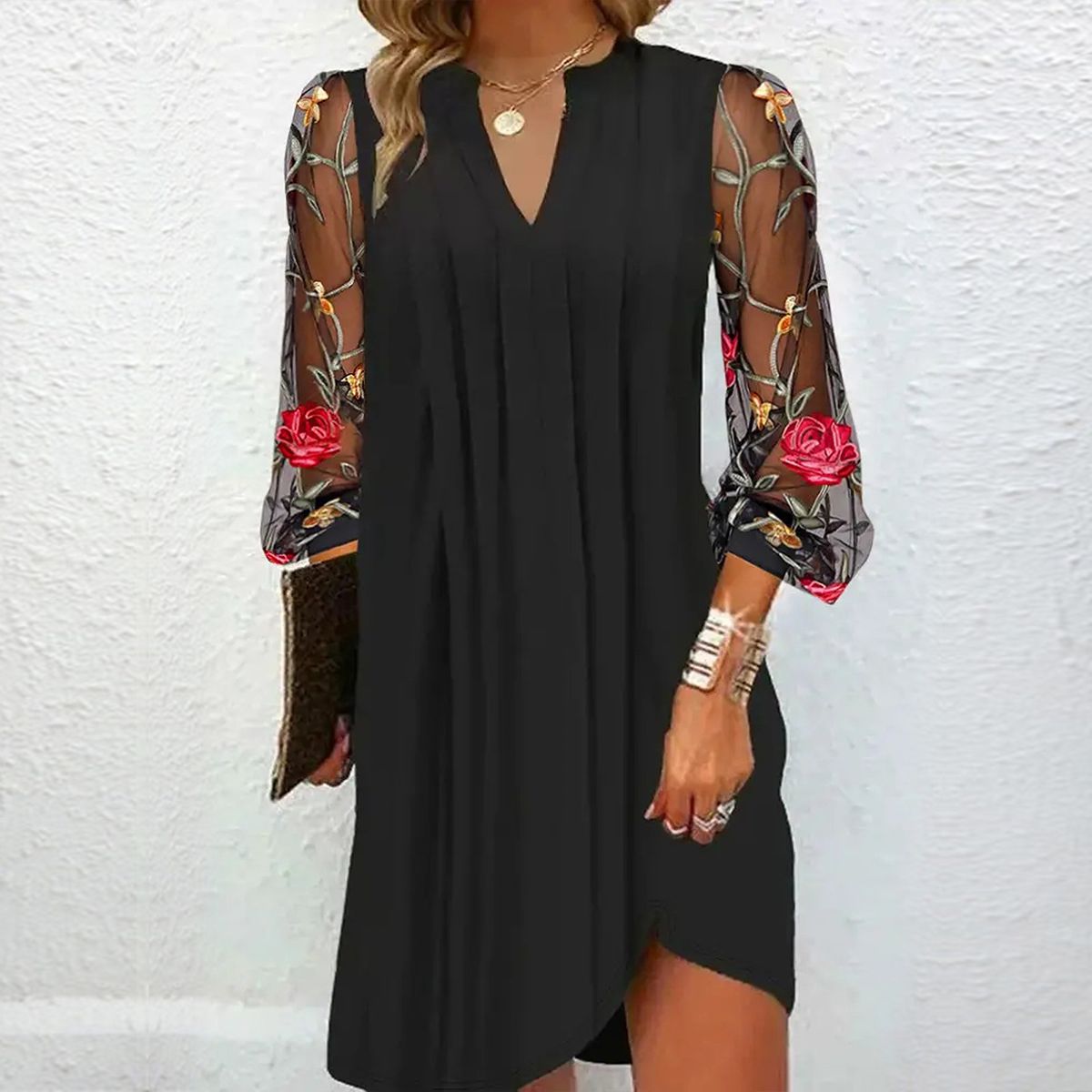Adelina | Elegant Embroidered Sleeve Dress