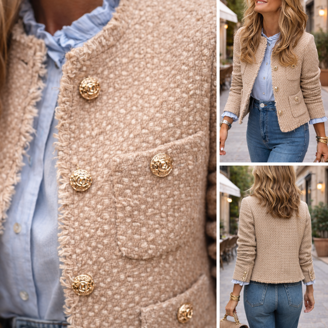 Frayed crew neck jacket with buttons