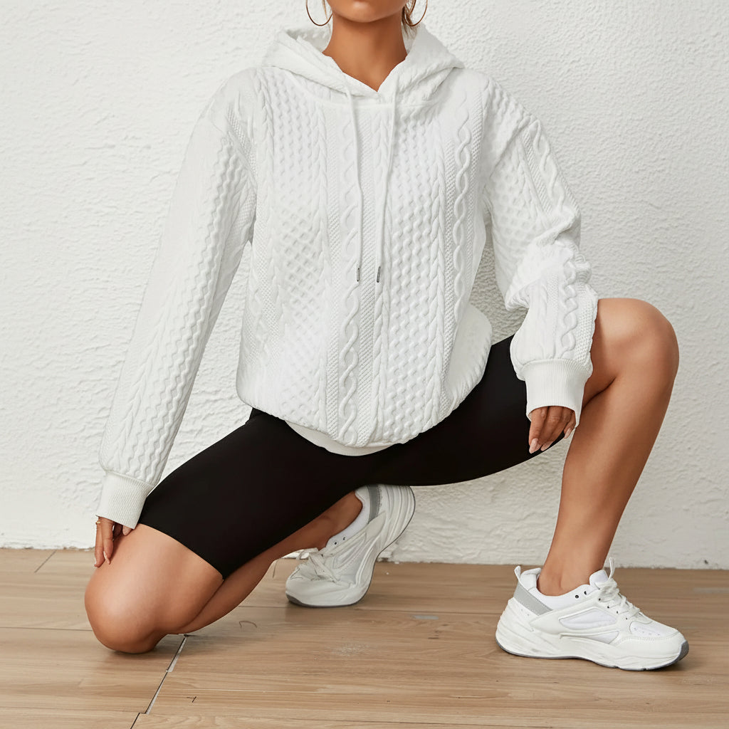 Solid Textured Drawstring Hoodies Long Sleeve Versatile Sweatshirt