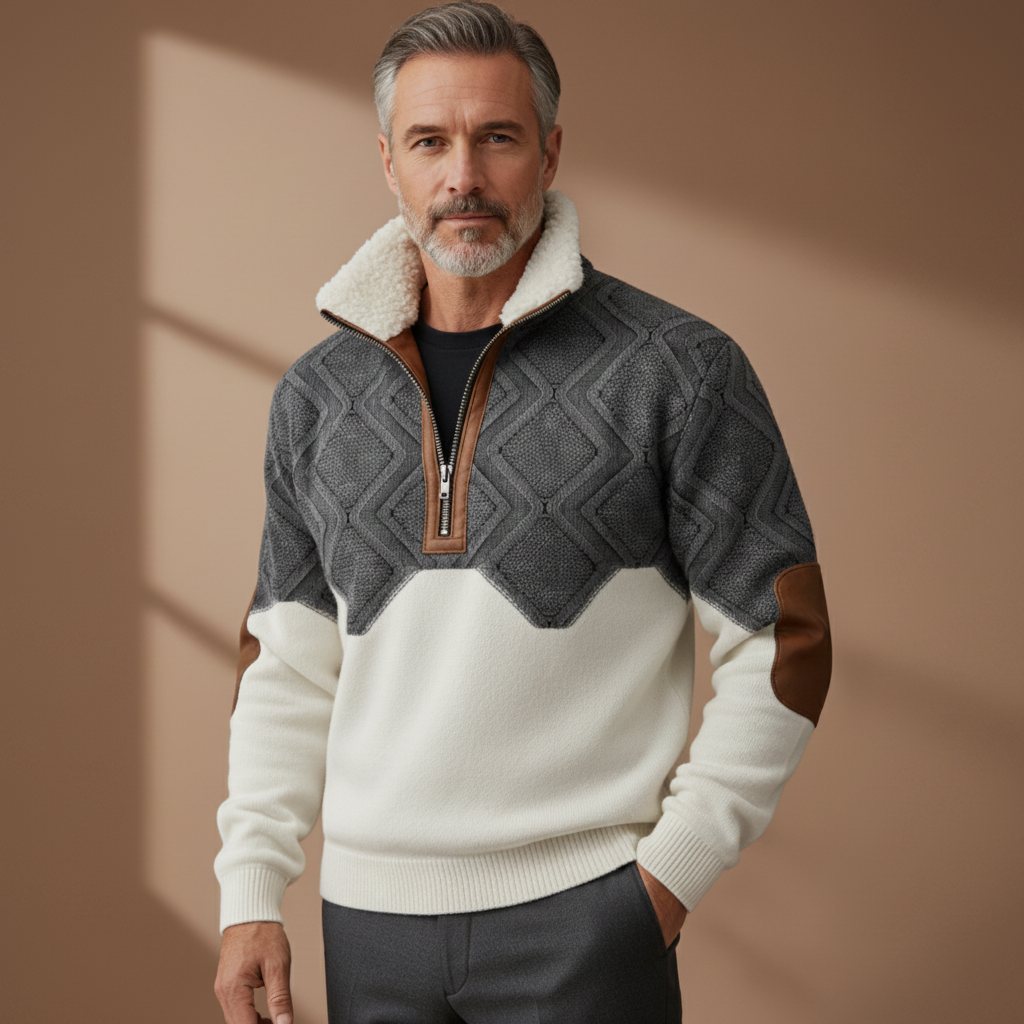Monarch Fleece-Collar Knit Sweater