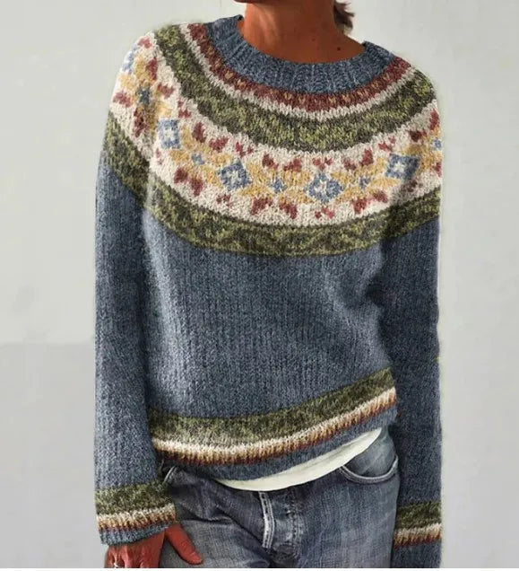Carola™ knitted sweater with colorful Scandinavian patterns