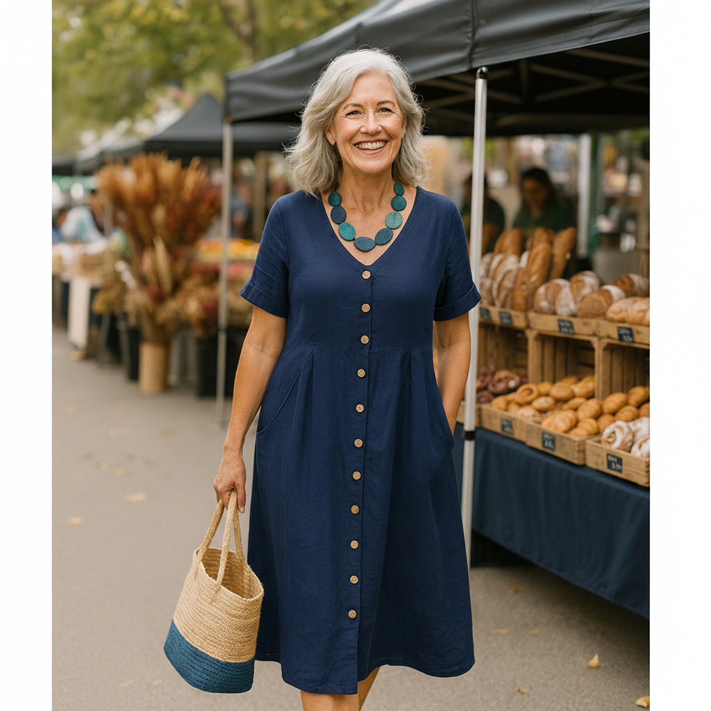 Anna | Everyday Comfort Cotton–Linen Midi Dress