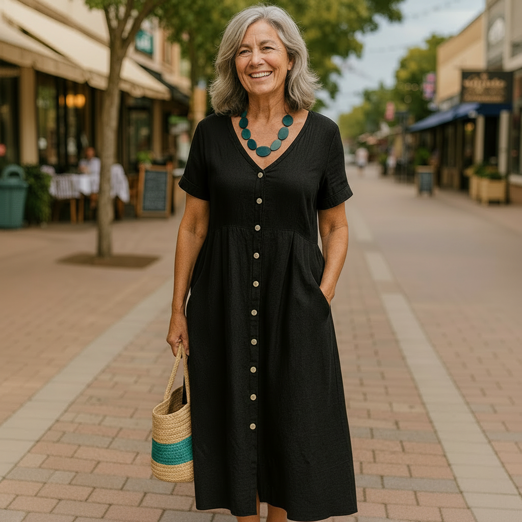 Anna | Everyday Comfort Cotton–Linen Midi Dress
