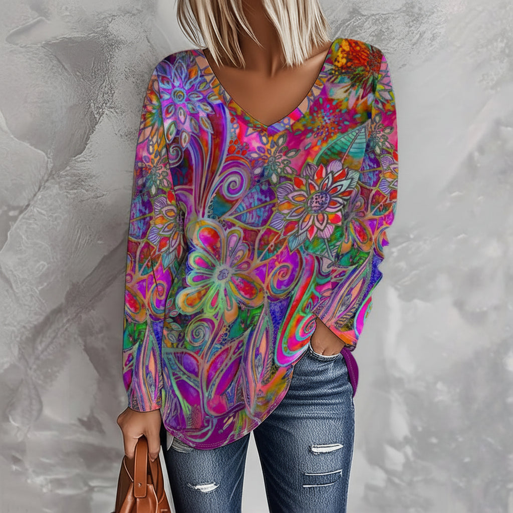 Vintage Multi-colour Floral Long Sleeve Top