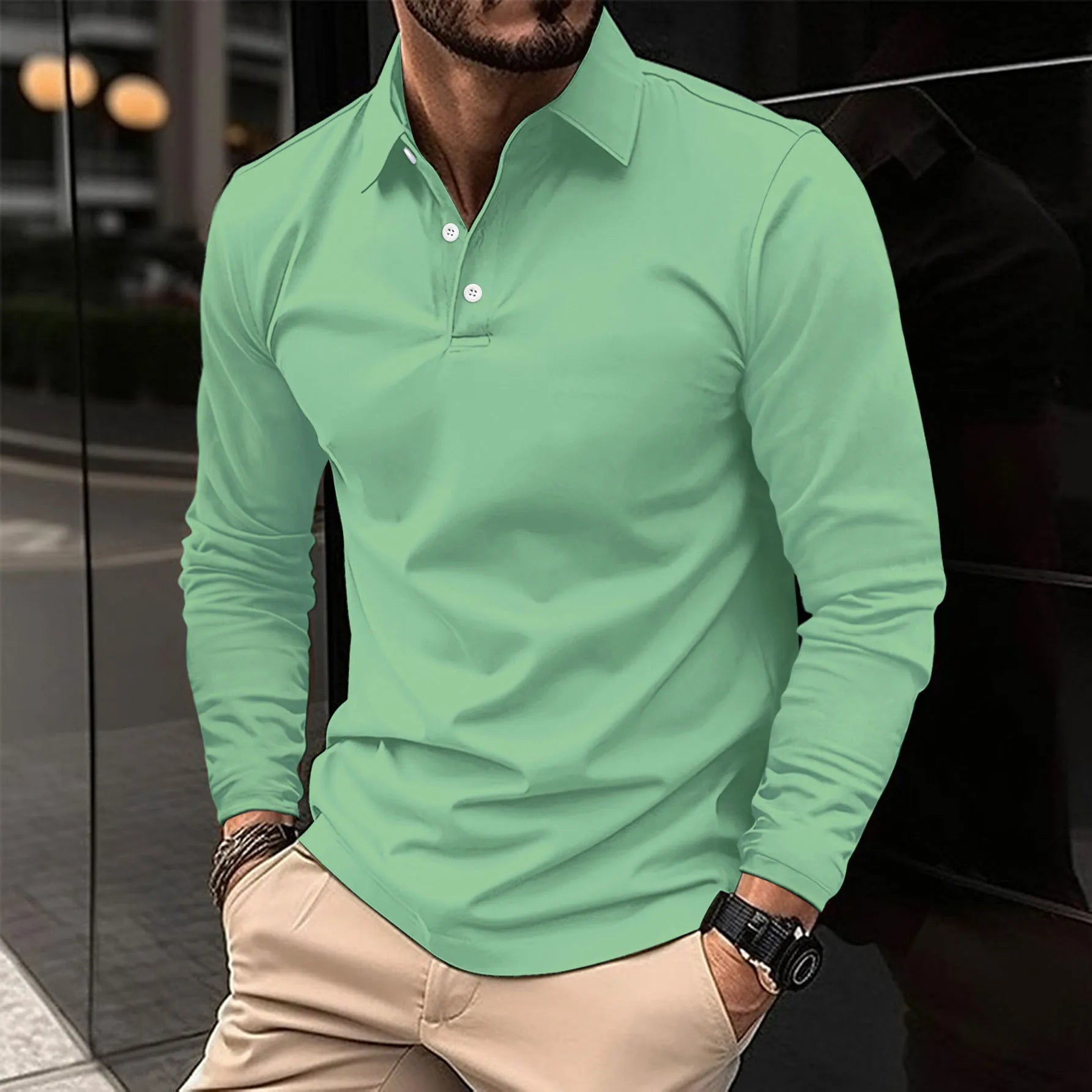 Hudson™|Casual Polo Shirt with Long Sleeves