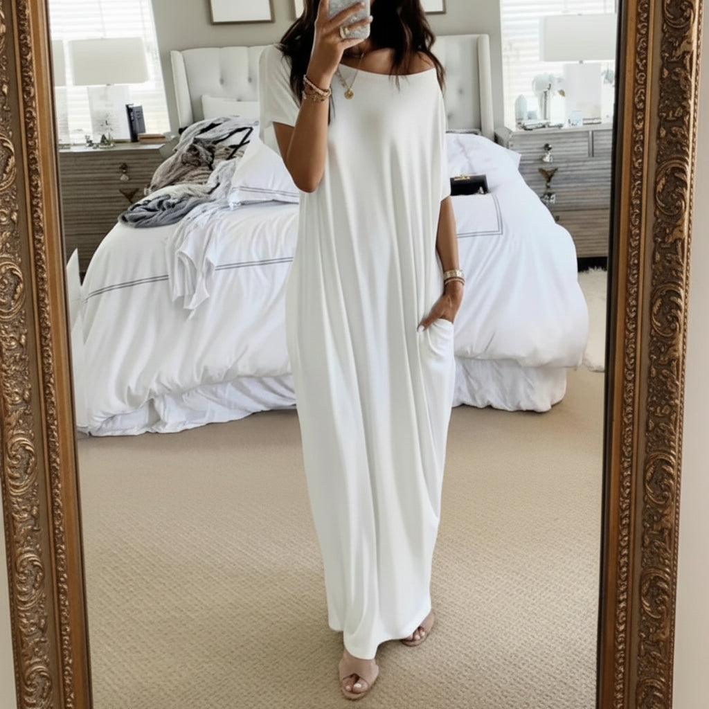 Women’s Off-Shoulder Batwing Sleeve Slant-Neck Maxi Dress – Women's