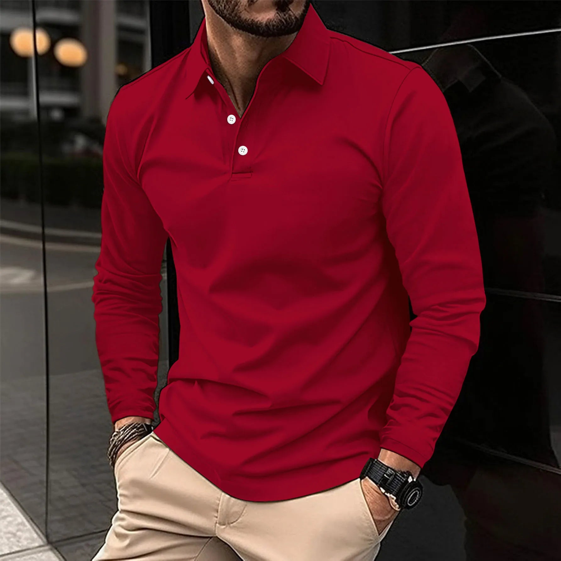 Hudson™|Casual Polo Shirt with Long Sleeves