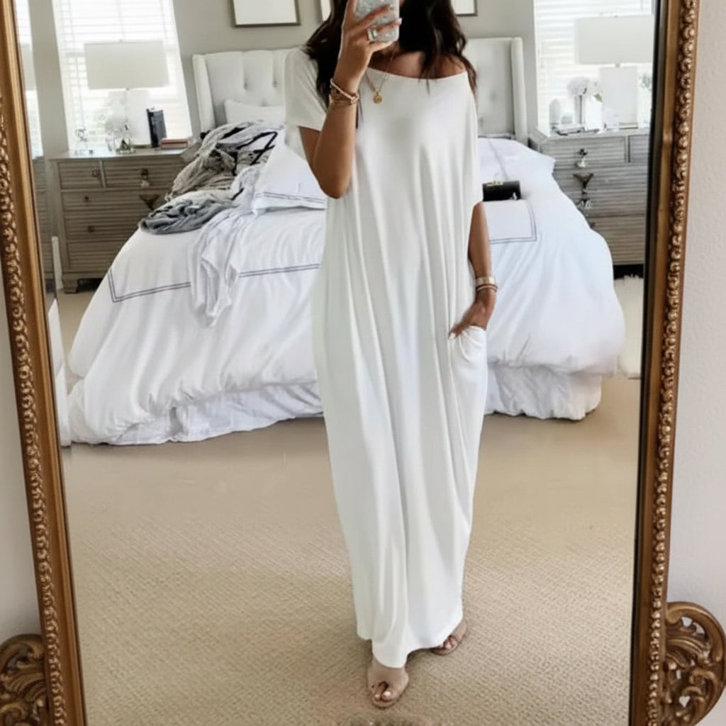Women’s Off-Shoulder Batwing Sleeve Slant-Neck Maxi Dress – Women's
