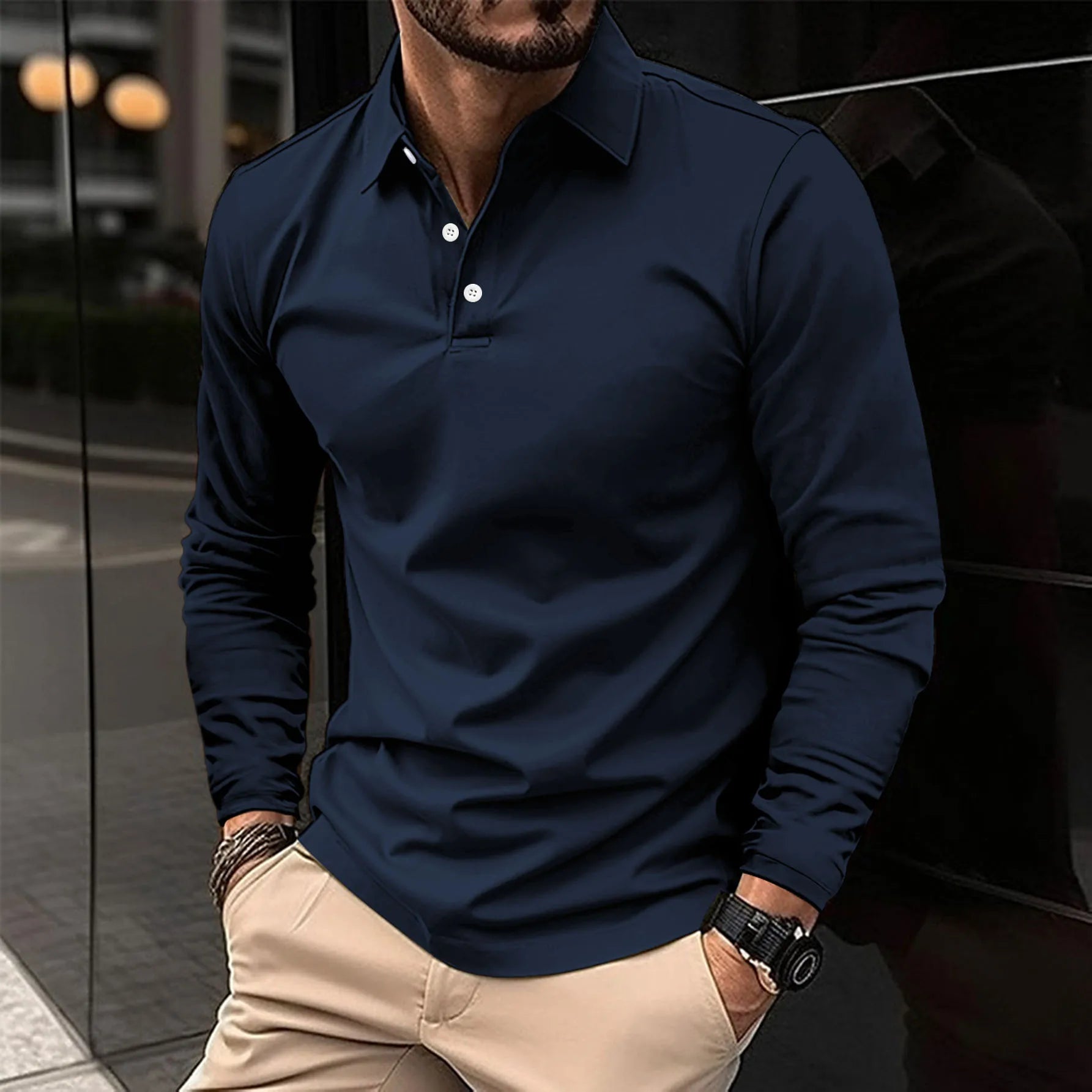 Hudson™|Casual Polo Shirt with Long Sleeves