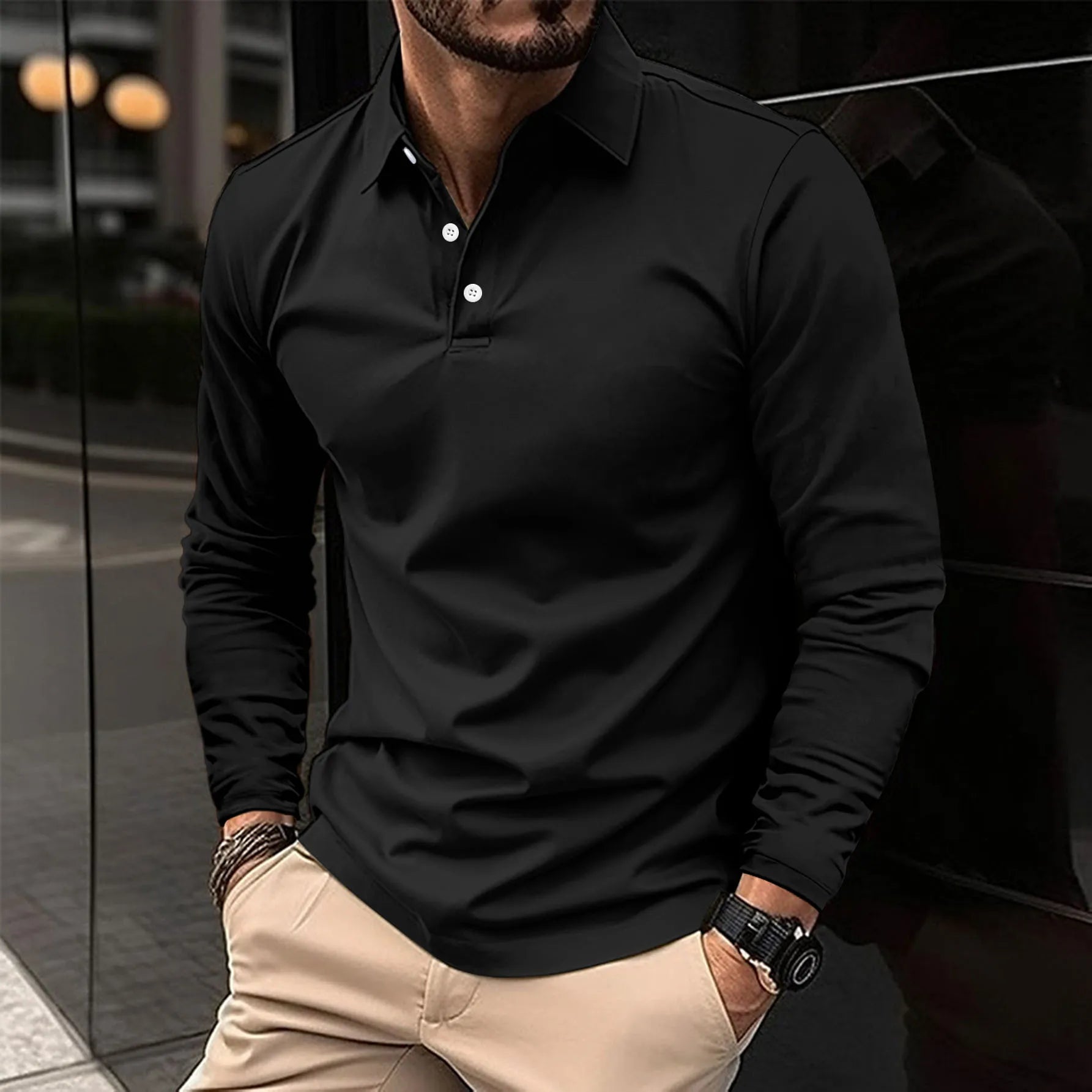 Hudson™|Casual Polo Shirt with Long Sleeves