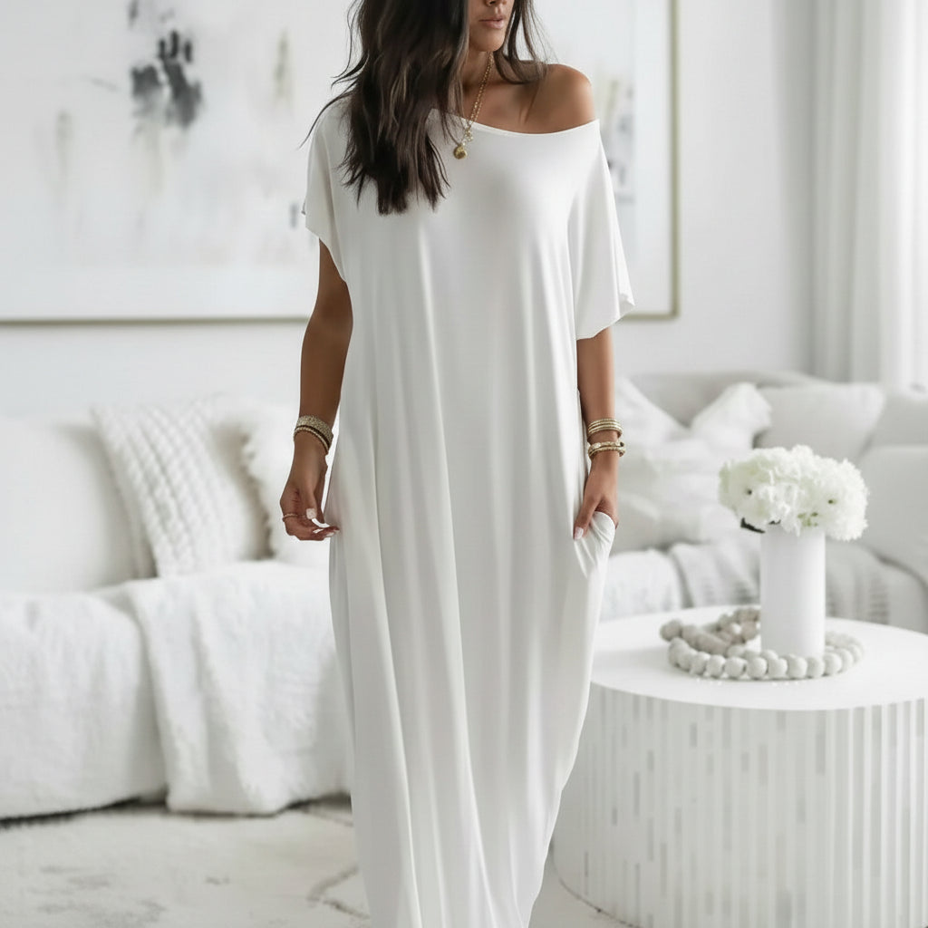 Women’s Off-Shoulder Batwing Sleeve Slant-Neck Maxi Dress – Women's