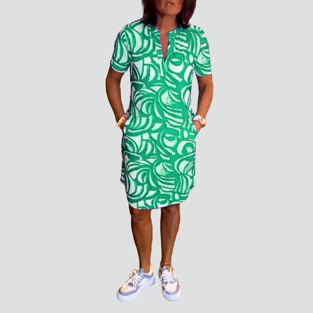 Fabiola | Short Sleeve Dress with Abstract Print