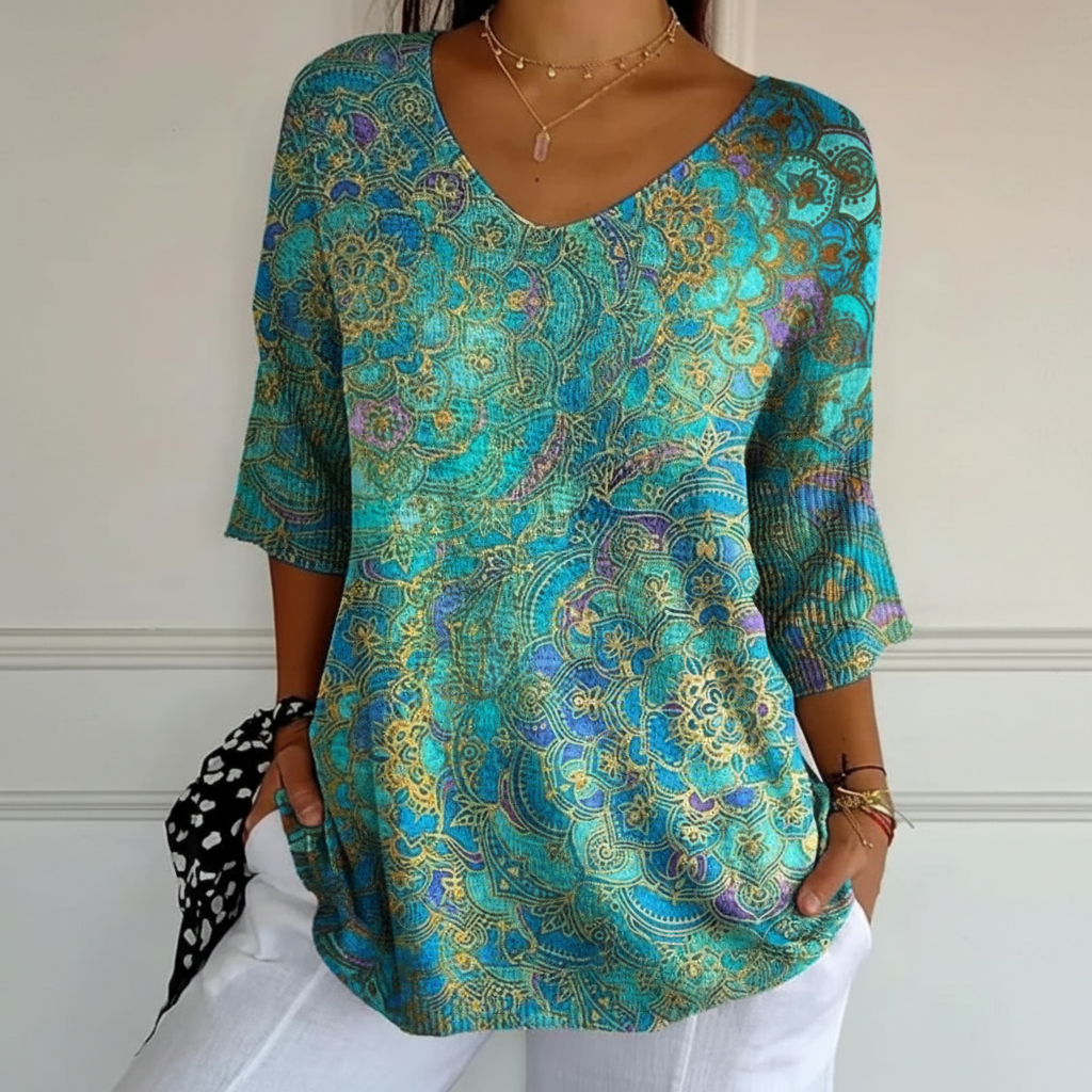 Women's Retro Art Print Casual Pullover Knit