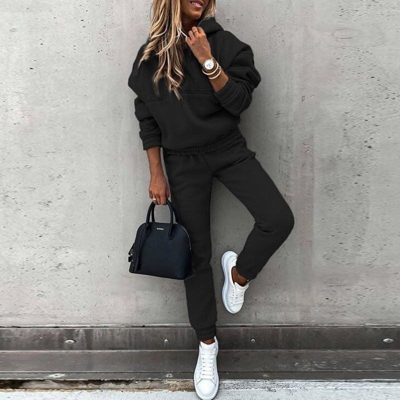 Luxury Women's Tracksuit Set with Hoodie and High-Waist Pants