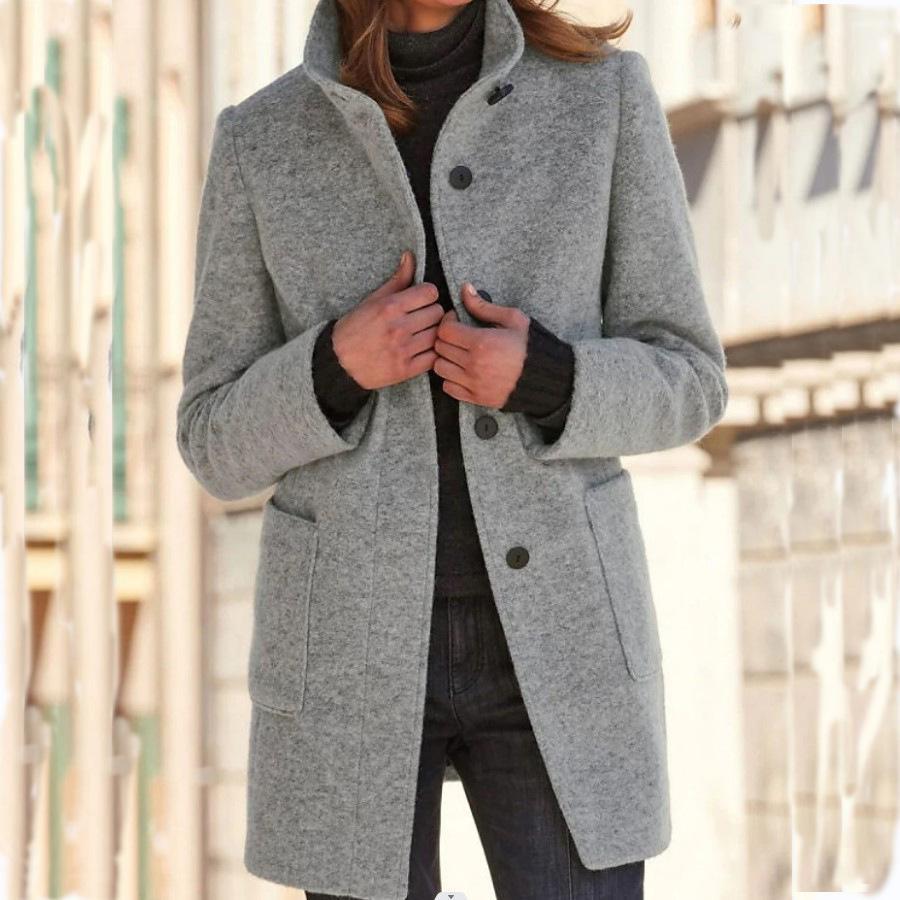 Classic Wool Women's Coat with Retro Button Closure - Amanda