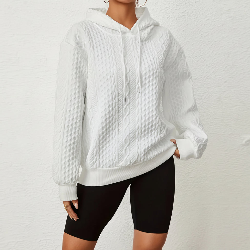 Solid Textured Drawstring Hoodies Long Sleeve Versatile Sweatshirt