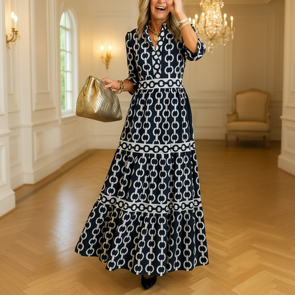 Lapel Printed Dress – Women's Dress