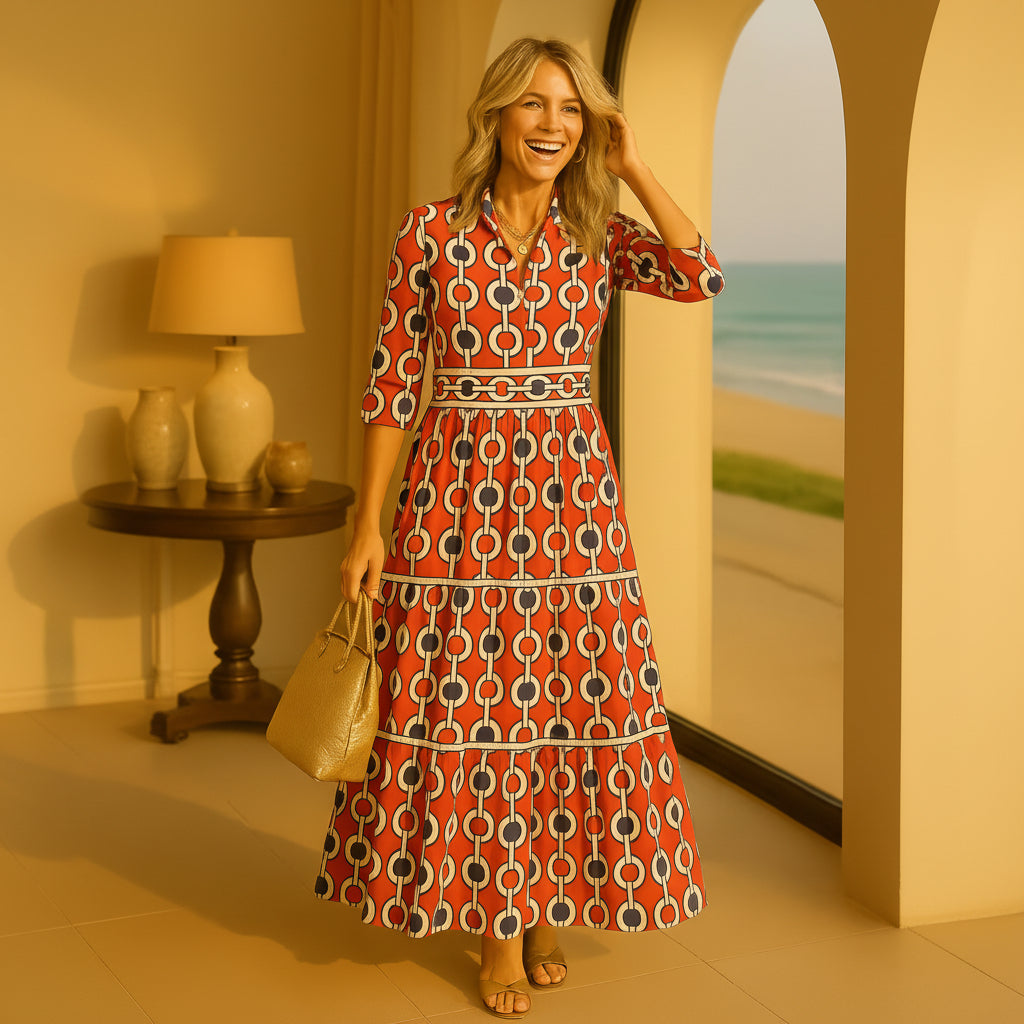 Lapel Printed Dress – Women's Dress