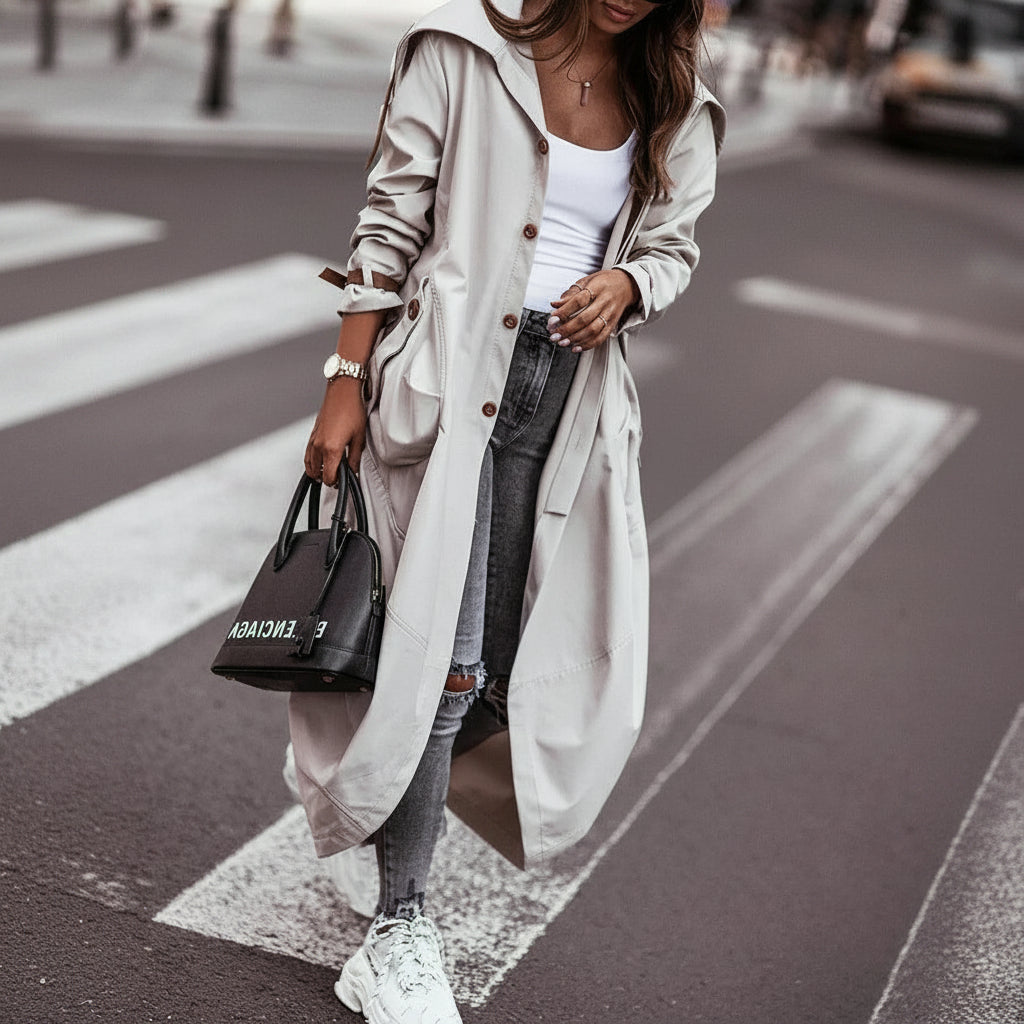 Elnara Chic Lightweight Waterproof Spring Coat - Stylish Long Design for All Weather