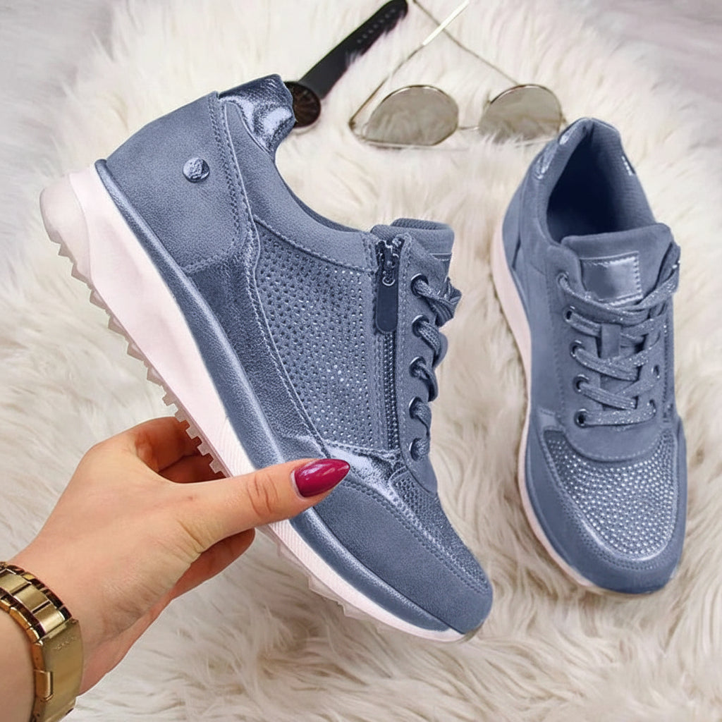 Raina - Lace Up Sneakers With Side Zip Casual Fit