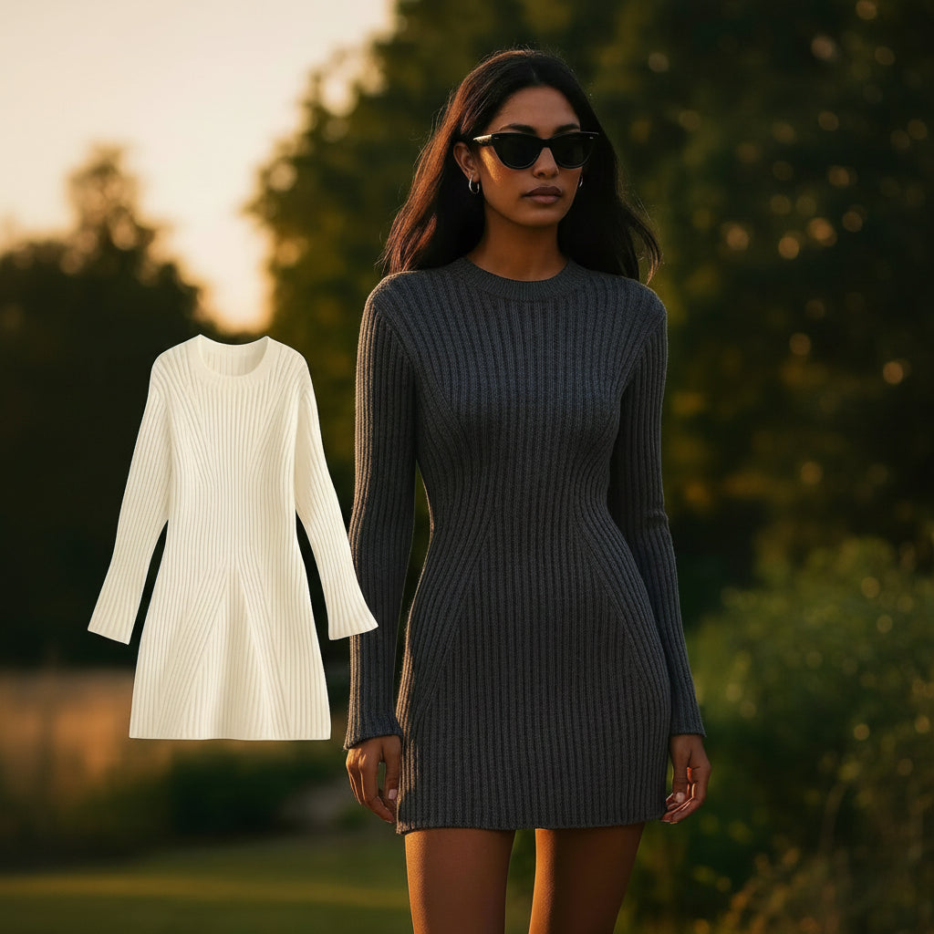 Chic Knit Ribbed Bodycon Dress – Women's Dress