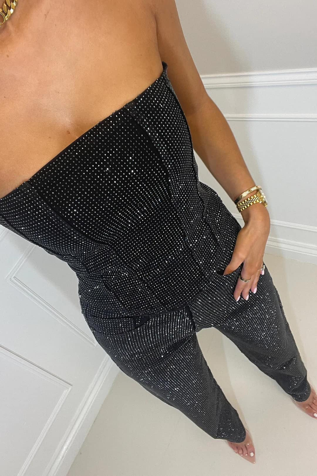Glittering women's trouser set with high-waist jeans – Liora