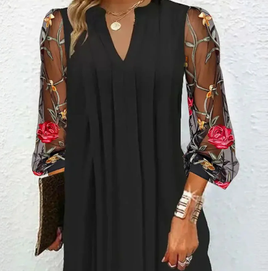 Adelina | Elegant Embroidered Sleeve Dress