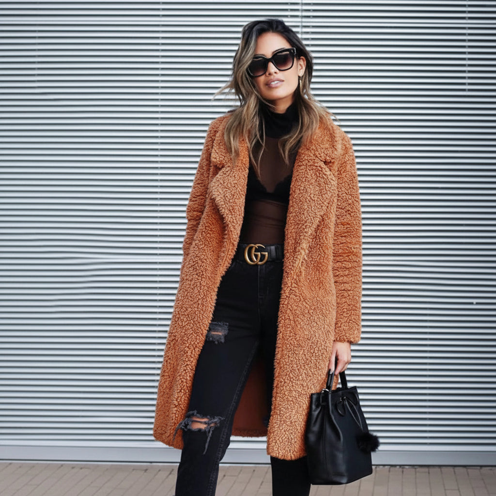 Trendy Warm Long Teddy Coat for Women - Isla