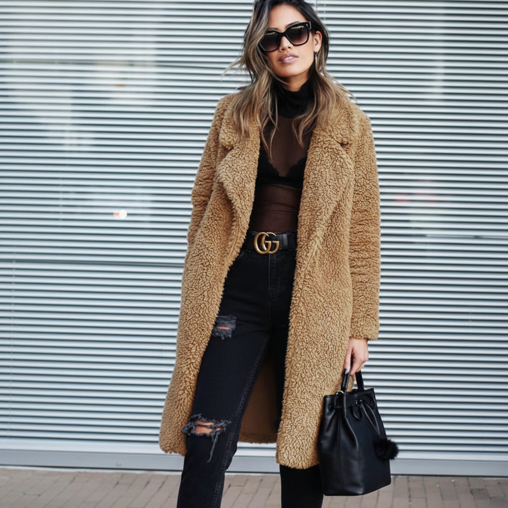 Trendy Warm Long Teddy Coat for Women - Isla