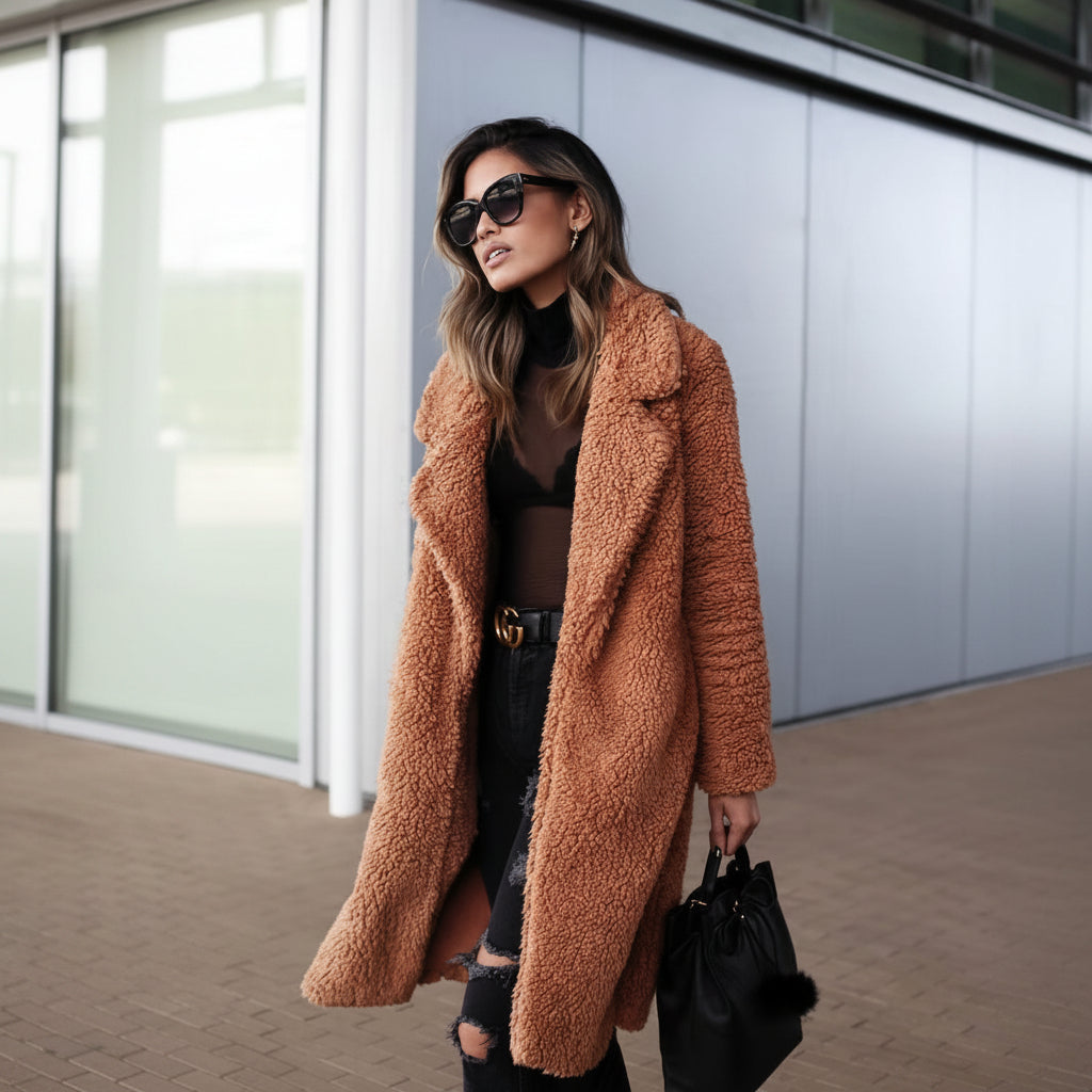Trendy Warm Long Teddy Coat for Women - Isla