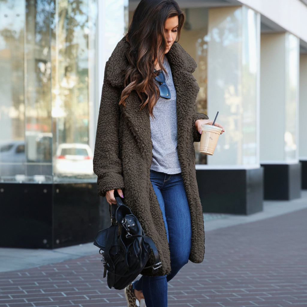 Trendy Warm Long Teddy Coat for Women - Isla