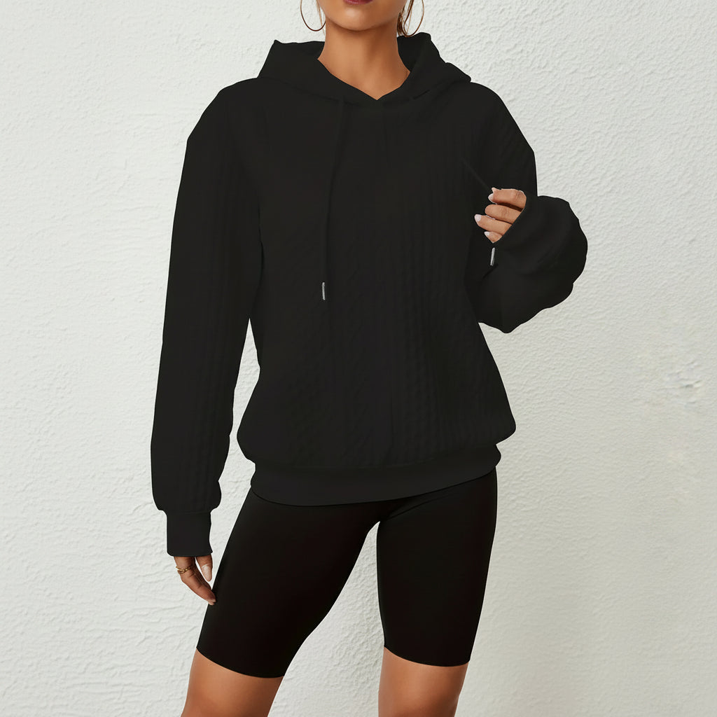 Solid Textured Drawstring Hoodies Long Sleeve Versatile Sweatshirt