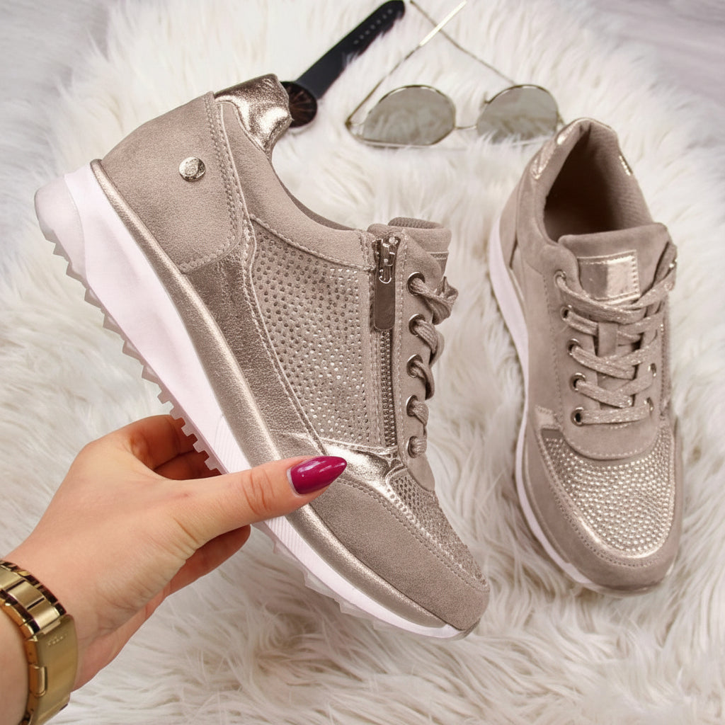 Raina - Lace Up Sneakers With Side Zip Casual Fit