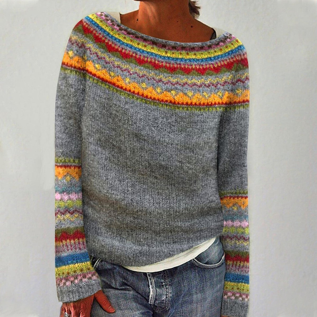 Carola™ knitted sweater with colorful Scandinavian patterns