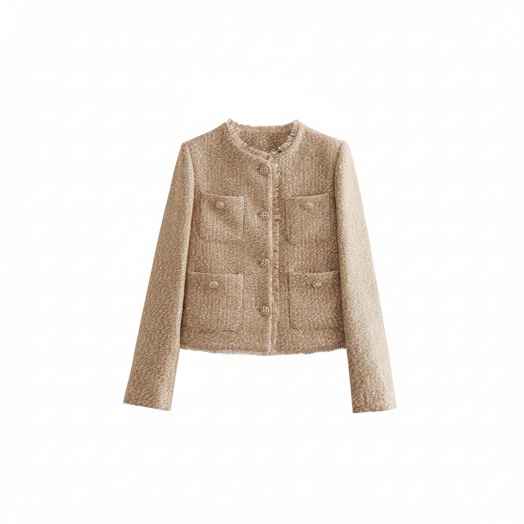 Frayed crew neck jacket with buttons