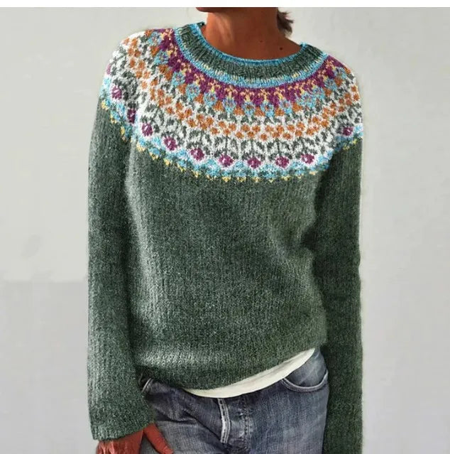 Carola™ knitted sweater with colorful Scandinavian patterns