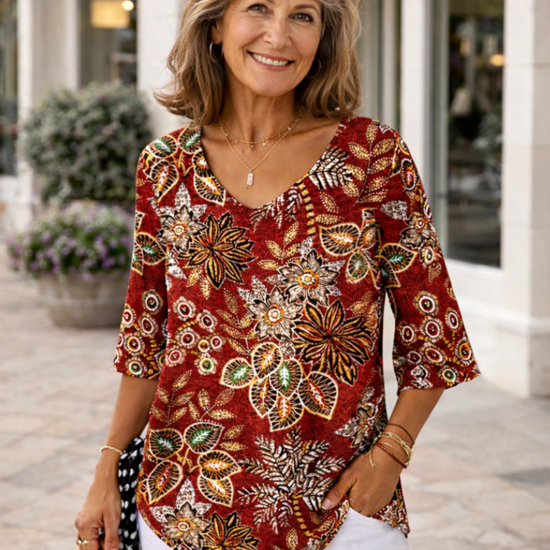 Vintage Leaf Print Long Sleeve T-Shirt