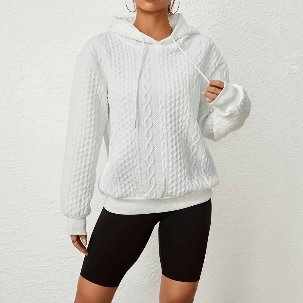 Solid Textured Drawstring Hoodies Long Sleeve Versatile Sweatshirt