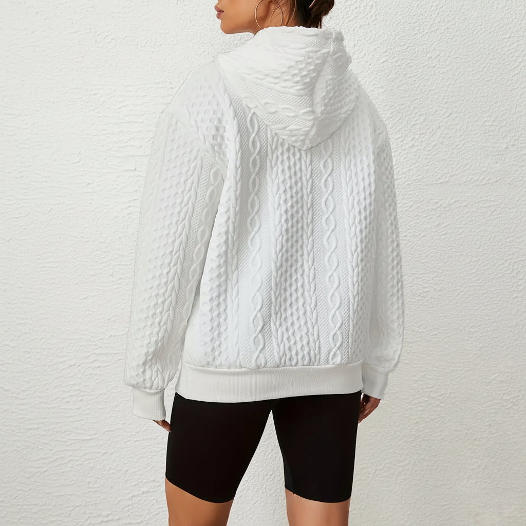 Solid Textured Drawstring Hoodies Long Sleeve Versatile Sweatshirt