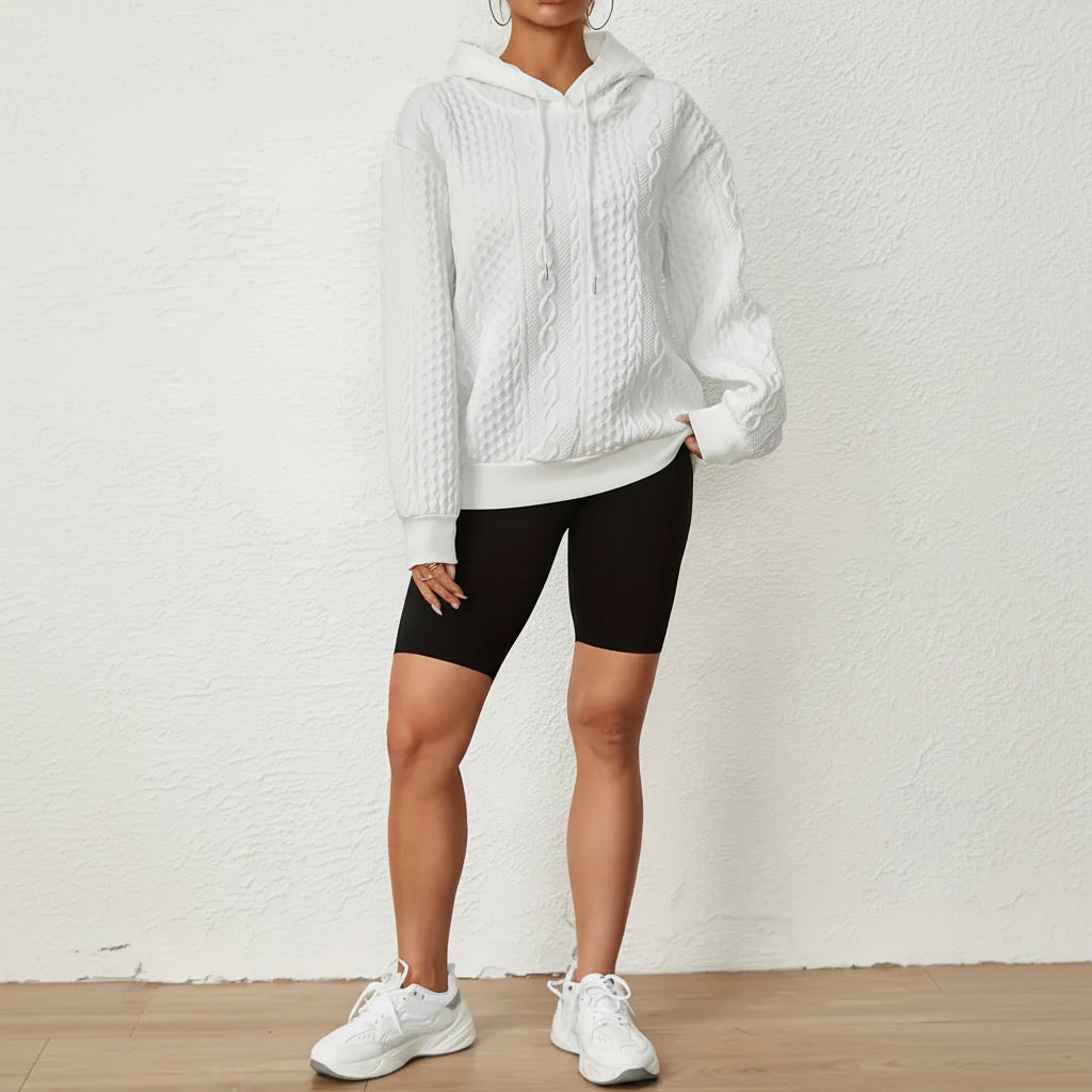 Solid Textured Drawstring Hoodies Long Sleeve Versatile Sweatshirt