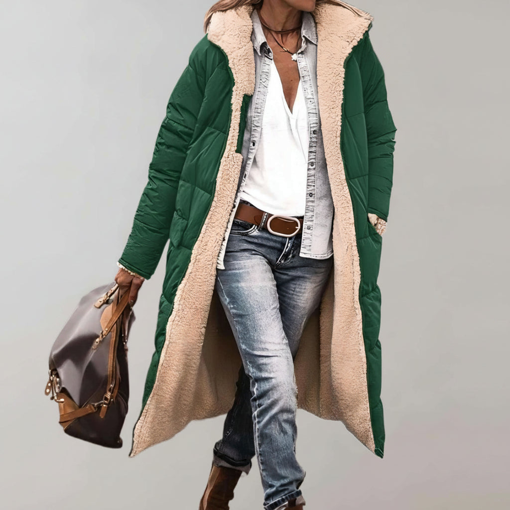 Relaxed Fit Quilted Hooded Full-Length Puffer Coat for Women – Cozy Warmth & Practicality