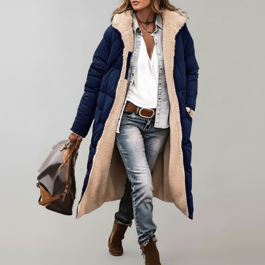 Relaxed Fit Quilted Hooded Full-Length Puffer Coat for Women – Cozy Warmth & Practicality