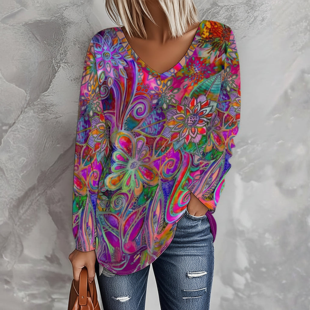 Vintage Multi-colour Floral Long Sleeve Top