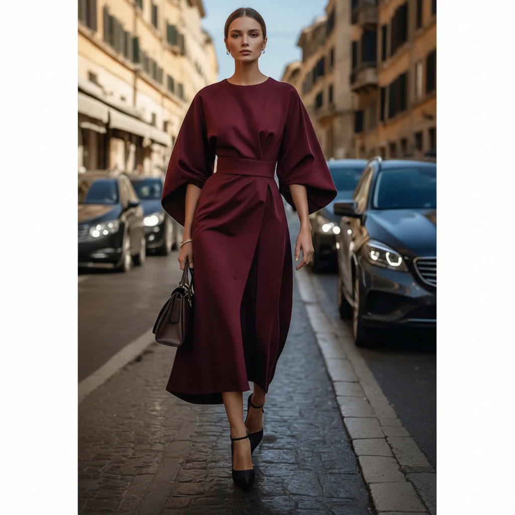 Soraya | Elegant Wide-Sleeve Midi Dress