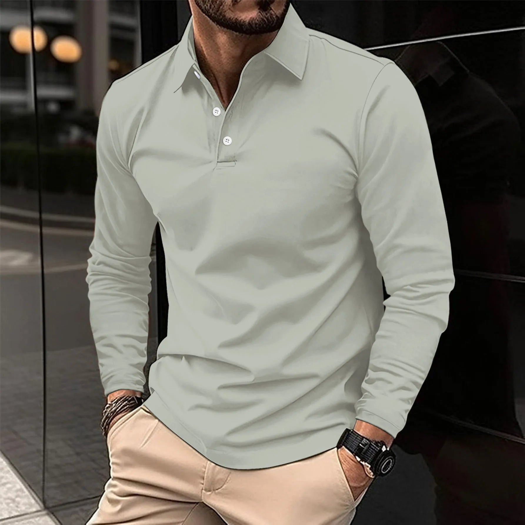 Hudson™|Casual Polo Shirt with Long Sleeves