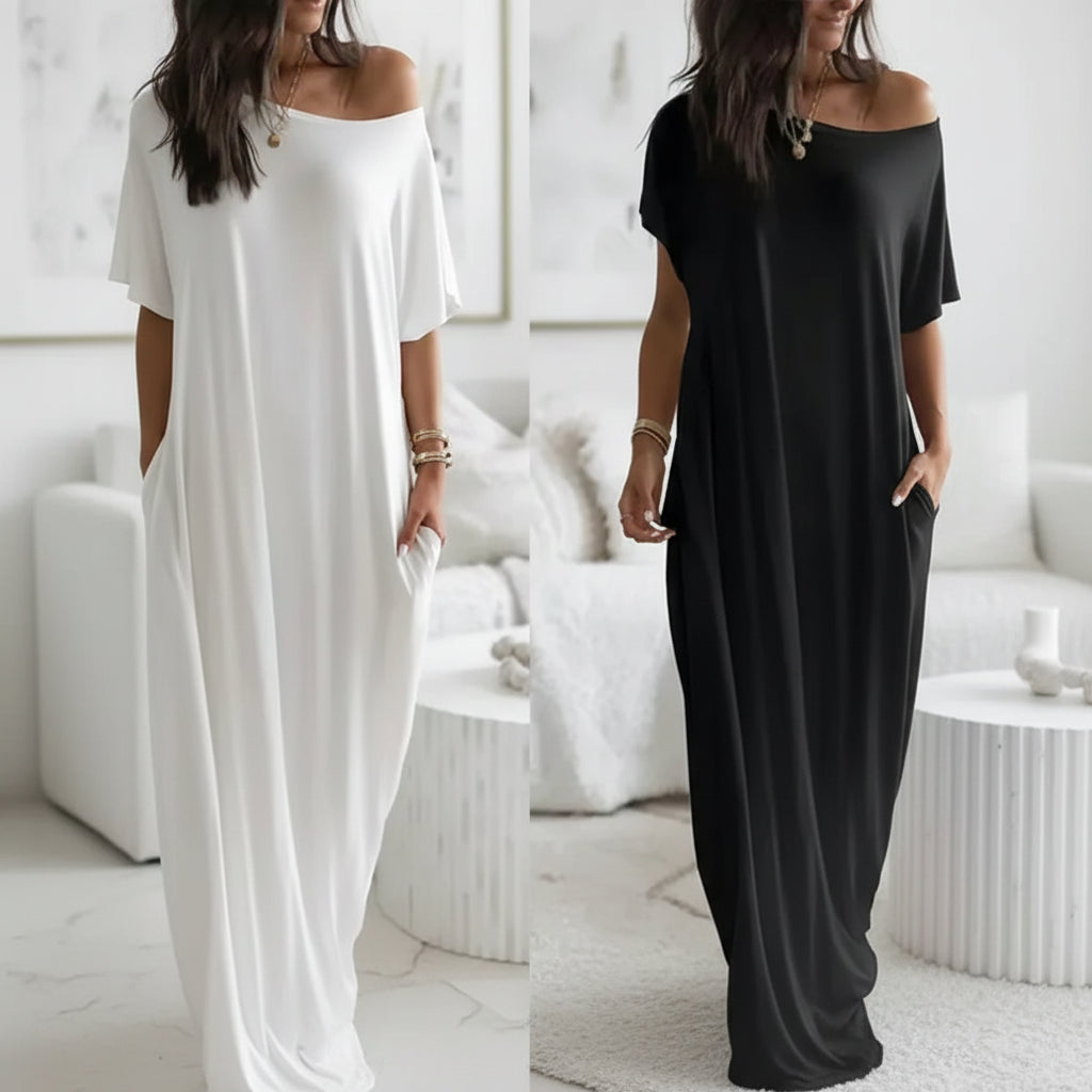 Women’s Off-Shoulder Batwing Sleeve Slant-Neck Maxi Dress – Women's
