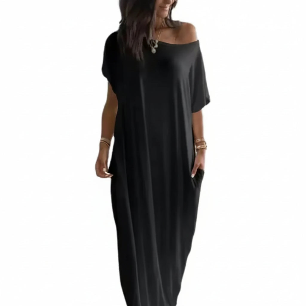 Women’s Off-Shoulder Batwing Sleeve Slant-Neck Maxi Dress – Women's