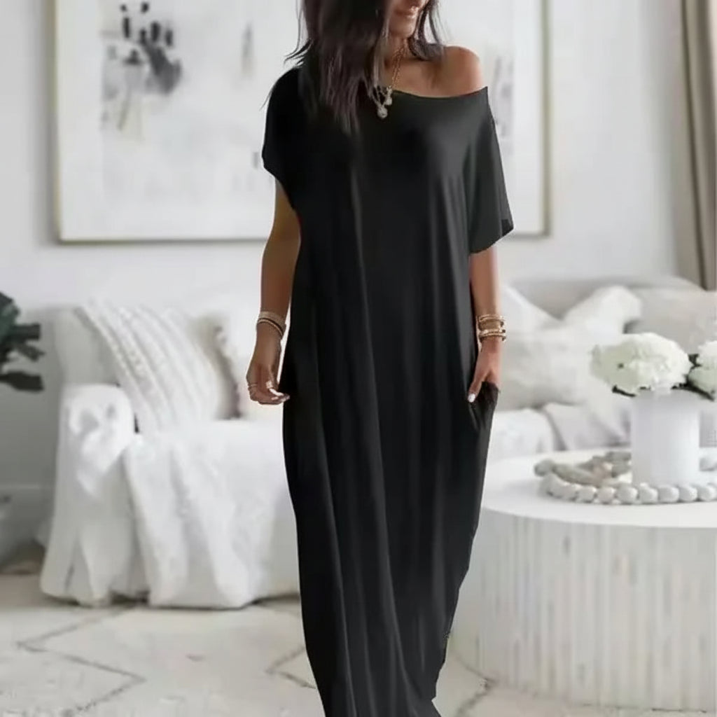 Women’s Off-Shoulder Batwing Sleeve Slant-Neck Maxi Dress – Women's